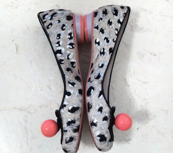 Sophia Webster Metallic Calf Hair Leopard Print Flats Pink Black Silver 4.5 - Picture 3 of 6